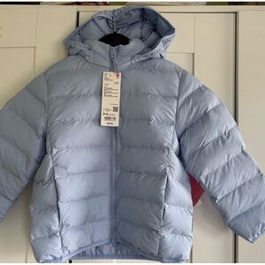 Uniqlo Unisex Light Blue Kids Hooded Puffer Jacket, 3T (girls or boys)